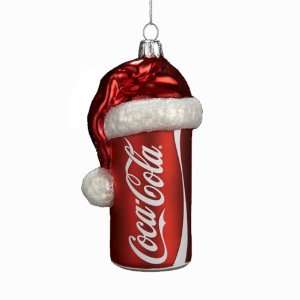  Kurt Adler 4 1/2 Inch Glass Coca Cola Can with Santa Hat 