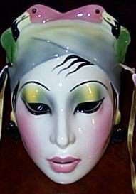 CLAY ART About Face LADY w/FLAMINGO HAT Ceramic Wall Mask  