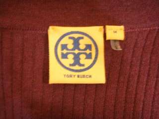 Tory Burch Shrunken Simone Merino Wool Logo Button Ribbed Cardigan 