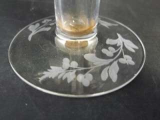   Glass Bud Vase Etched Flowers Leaves Pattern 8 Inches Tall  