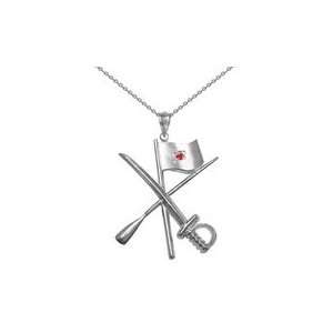  Color Guard Flag Rifle Saber Necklace with Ruby in Silver for Color 