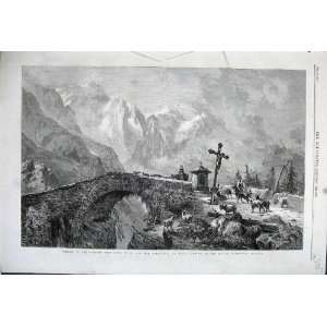   1861 Bridge Mountains Viescher Thal Goats Cross Trees