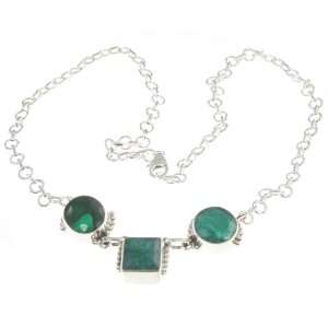  925 Sterling Silver Created Emerald Necklace, 17, 20.9g Jewelry