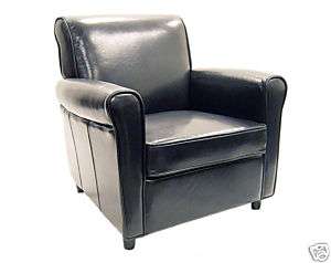 Contemporary Modern Full Leather Club Chair   Black  