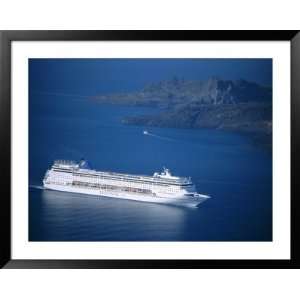  Cruise Ship, Santorini, Cyclades Islands, Greece Framed 