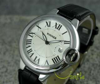 Mens Automatic Mechanical Roman Dial Date Leather Watch  