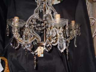 GORGEOUS VINTAGE FRENCH BEADED SHABBY CRYSTAL CHIC CHANDELIER  