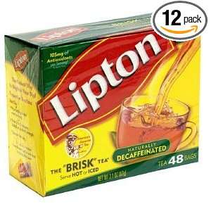 Lipton Tea, Decaffeinated, Tea Bags, 48 Count Boxes (Pack of 12 