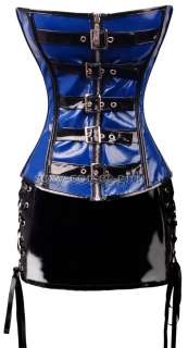 Gothic Blue PVC Buckle Corset HOT PVC Mini Skirt Attached S 6XL A2883 