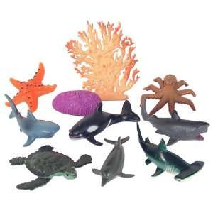 Life 11 Piece Playset Plastic Sea Creature 4 inch Figures with Sharks 
