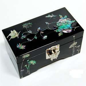   case, mother of pearl inlaid and lacquer, black peony