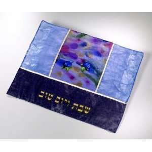    Challah Cover   Blue Silk with Shabbat Shalom