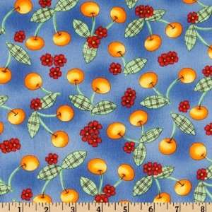  44 Wide Cherry Jubilee Flannel Cherry Toss Blue Fabric 