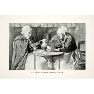  1892 Print Art Coutances Interior French Elderly Women 
