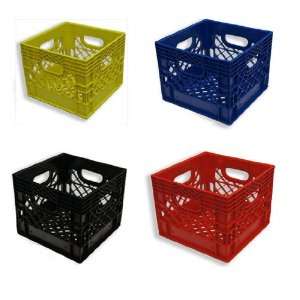  4 Pack Small Black, Blue, Red, Yellow, Milk Crates 