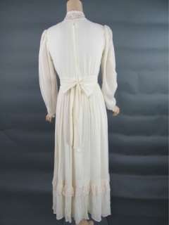   vtg 70s DRESS xS PRAIRIE BOHO lace COTTON gauze WEDDING maxi VICTORIAN