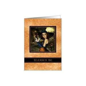  Blessed Be   Autumn Witch Orange Leaves Card Health 