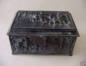 ELABORATE VICTORIAN SCENES on HEAVY SILVER PLATED REPOUSSE JEWELRY BOX 