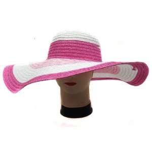    Ladies Wide Stripe Brim Summer Crushable hat Pink 