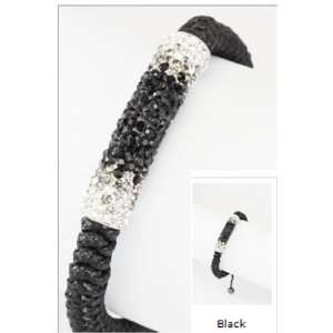   Black/White Swarovski Crystal Tube Shape Shamballa Inspired Bracelet