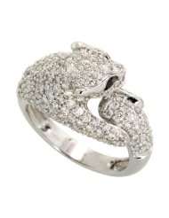14k White Gold Diamond Panther Ring, w/ 1.80 Carats Brilliant Cut 
