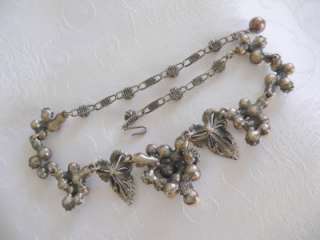   Schiaparelli pearl grapes ab leaves demi parure necklace clip earrings