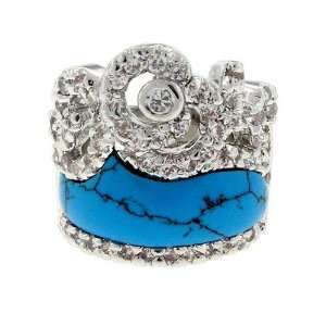  Regal Large cocktail Ring with Turquoise & White CZs Size 