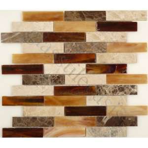   Brown Linea Offset Glossy & Unpolished Glass and Stone Tile   17707