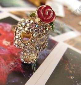 fashion multicolour crystal rose flower skull rings  