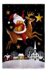 Santa Claus Delivering Christmas Reindeer Sm Flag  