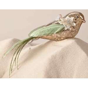 Pack of 6 Glass Bird Christmas Figure Ornaments with Sage Green 