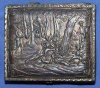 Vintage Japanese Hunting Relief Jewellery Metal Box  