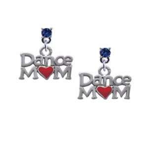 Dance Mom with Red Heart   Sapphire Swarovski Post Charm Earrings 