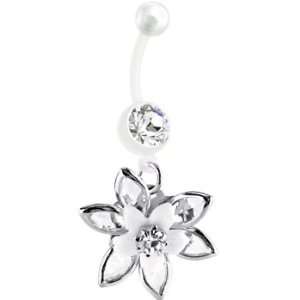  Bioplast White Blooming Lily Belly Ring Jewelry