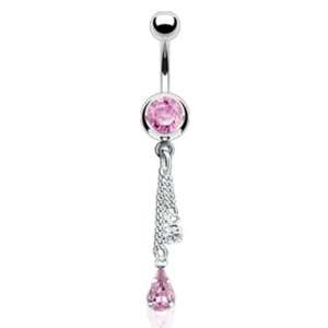 Dangling Pink Gem Teardrop Sexy Belly Button Jewelry Navel Ring Dangle 