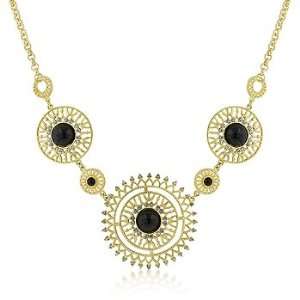    Midnight Sun Crystal and Onyx Cabochon Gold Necklace Jewelry