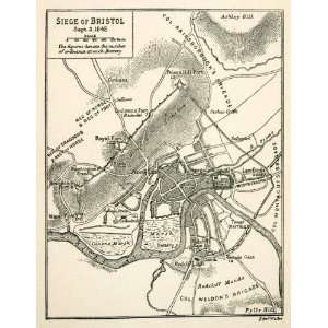 1893 Lithograph Siege Bristol English Civil War Map Military Royalist 