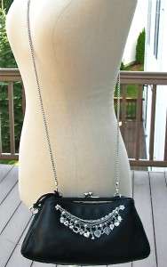  ROXY Black Leather Silver Hearts Lucky Charms CLUTCH SHOULDER BAG NWT