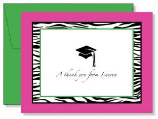 Personalized Pink Zebra Graduation Thank You Note Cards  