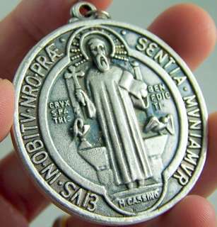 Silver Plated Saint St Benedict Pendant Cross Medal  