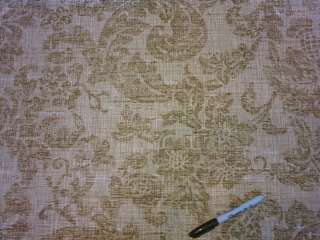 OLIVE GREEN TAN WOVEN LINEN DAMASK FABRIC  