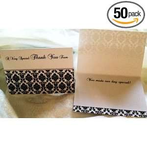 50 Damask Themed Thank You Cards 4x6 size, quality cardstock, black 