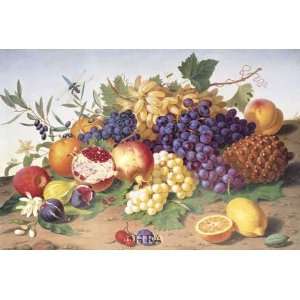 Still Life of Grapes, Pineapple, Figs by Adolf Senff. Size 