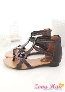 Strappy Ankle Gladiator Flat Sandals Brown Black  