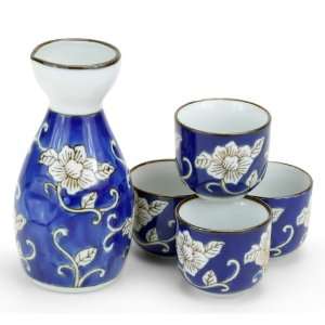 pc Blue & White Floral Sake Set 