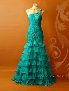 TEAL RUFFLES One Shoulder Pageant Homecoming Long Formal Dress  