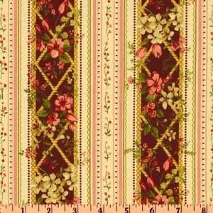  44 Wide Amelia Wallpaper Floral Stripe Burgundy Fabric 
