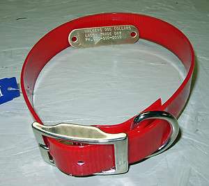 100D RED DAYGLO 23 DOG COLLAR FREE BRASS NAMEPLATE  