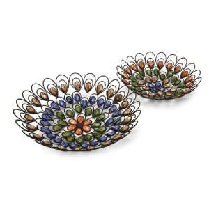   Peacock Feather Inspired Iron and Ceramic Decorative Trays by Gordon