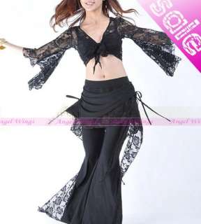 New belly dance 2pics costume Lace top & pants 9 colors  